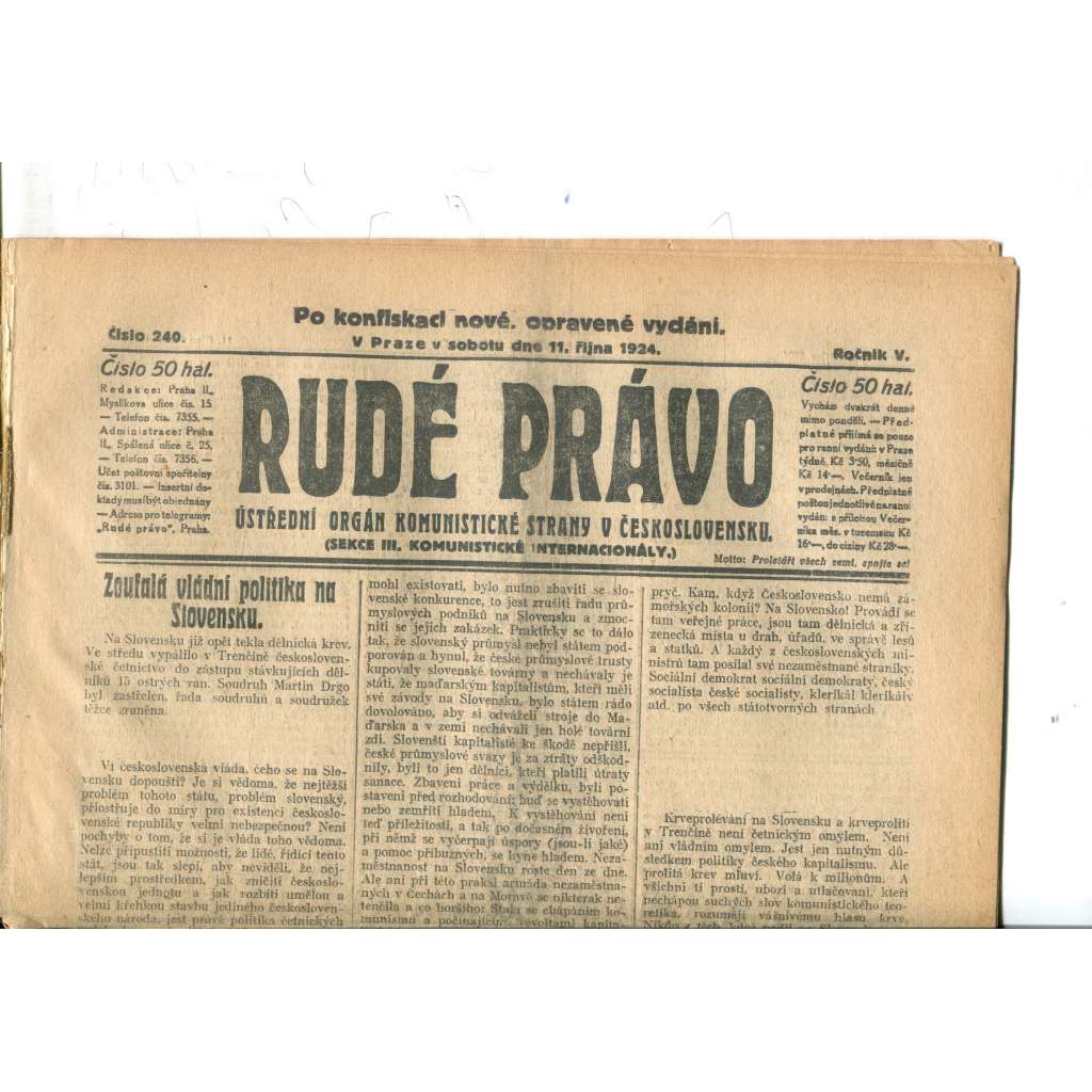 Rudé právo (11.10.1924) - 1. republika, staré noviny Rudé právo (11.10.1924) - 1. republika, staré noviny