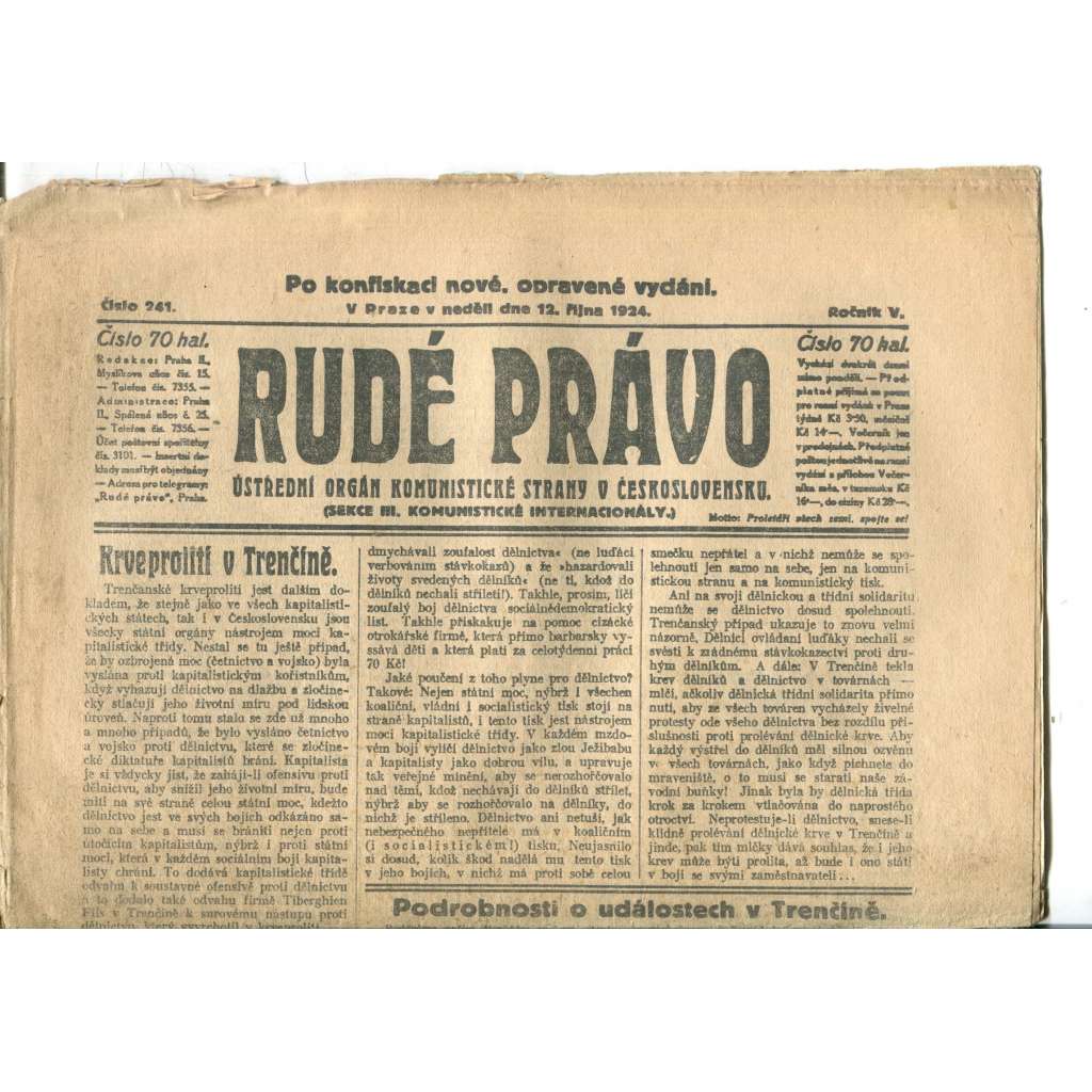 Rudé právo (12.10.1924) - 1. republika, staré noviny Rudé právo (12.10.1924) - 1. republika, staré noviny