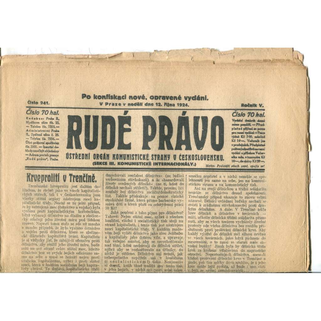 Rudé právo (12.10.1924) - 1. republika, staré noviny Rudé právo (12.10.1924) - 1. republika, staré noviny