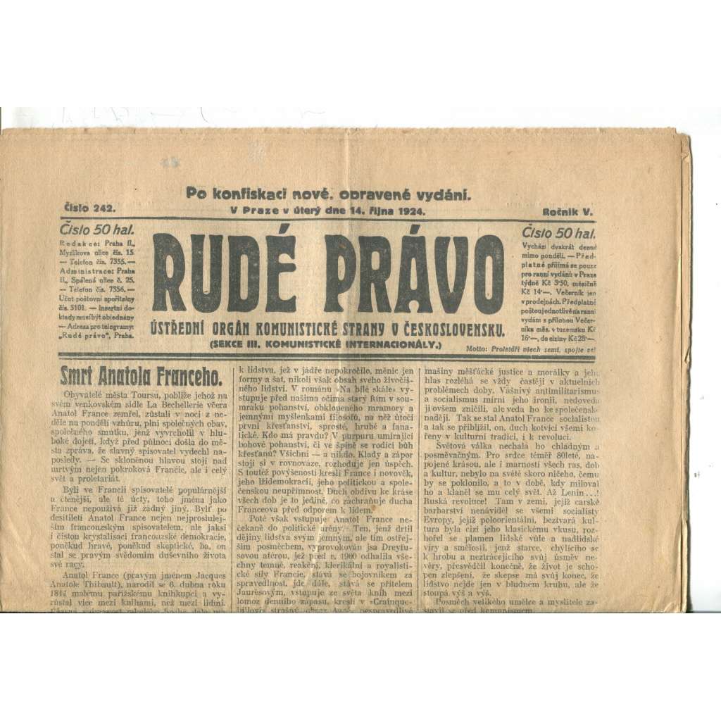 Rudé právo (14.10.1924) - 1. republika, staré noviny Rudé právo (14.10.1924) - 1. republika, staré noviny