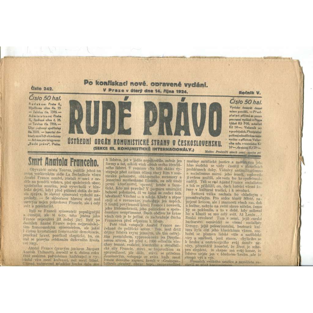 Rudé právo (14.10.1924) - 1. republika, staré noviny Rudé právo (14.10.1924) - 1. republika, staré noviny