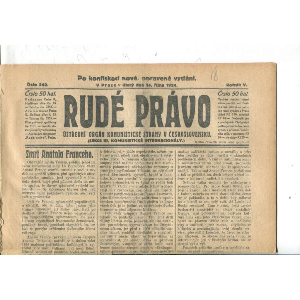 Rudé právo (14.10.1924) - 1. republika, staré noviny Rudé právo (14.10.1924) - 1. republika, staré noviny