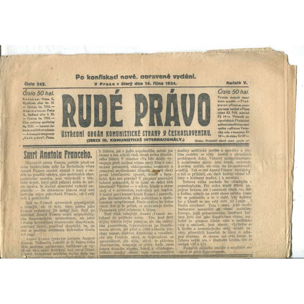 Rudé právo (14.10.1924) - 1. republika, staré noviny Rudé právo (14.10.1924) - 1. republika, staré noviny