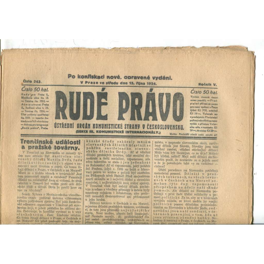 Rudé právo (15.10.1924) - 1. republika, staré noviny Rudé právo (15.10.1924) - 1. republika, staré noviny