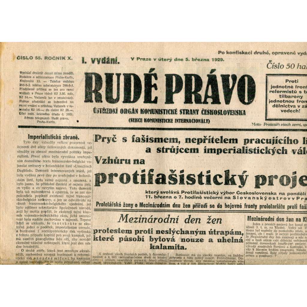 Rudé právo (5.3.1929) - 1. republika, staré noviny Rudé právo (5.3.1929) - 1. republika, staré noviny