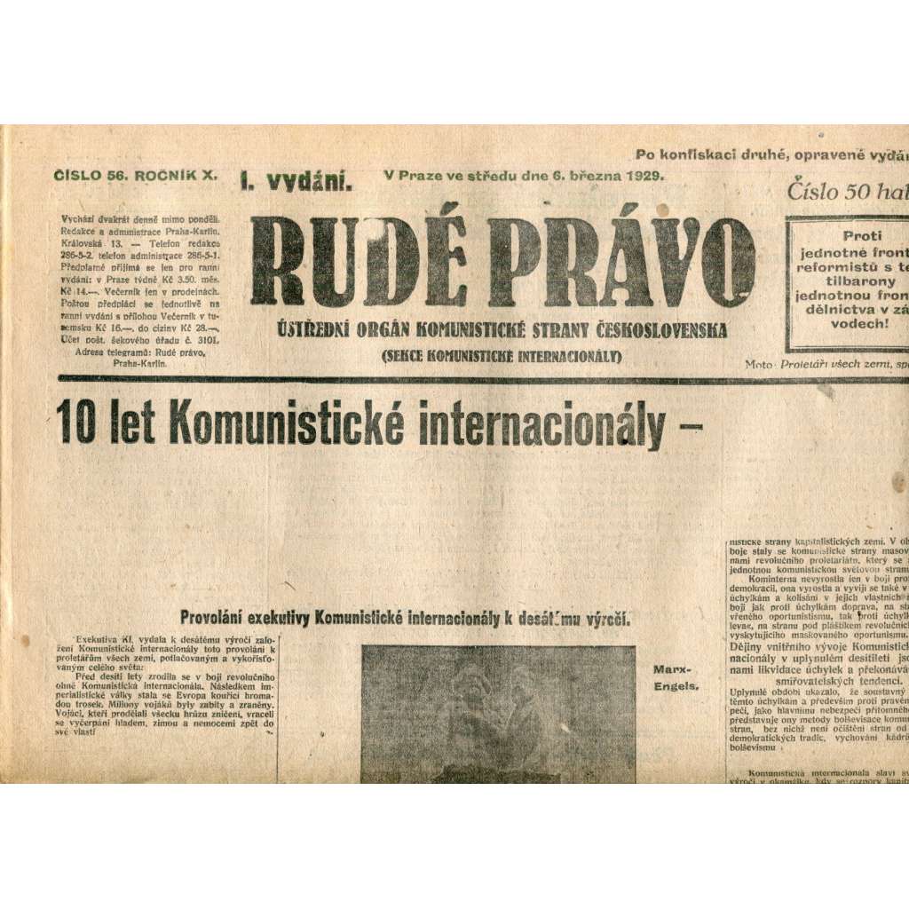 Rudé právo (6.3.1929) - 1. republika, staré noviny Rudé právo (6.3.1929) - 1. republika, staré noviny