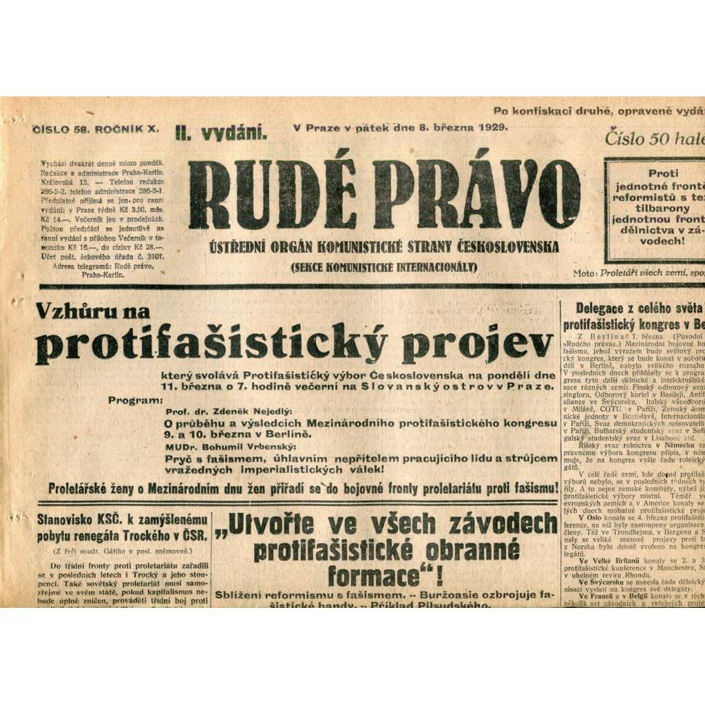 Rudé právo (8.3.1929) - 1. republika, staré noviny Rudé právo (8.3.1929) - 1. republika, staré noviny