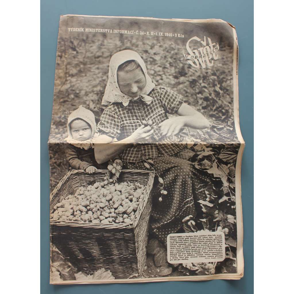 Svět v obrazech 1946, roč. II. č. 34 (časopis, politika, kultura, fotografie, mj.Rybáři na Eufratu, Dněprostroj, Slezsko, Otto Gutfreund, Rakovník)