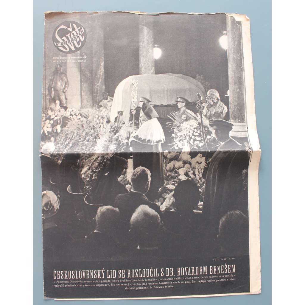 Svět v obrazech 1948, roč. IV, č. 38 (časopis, politika, kultura, fotografie, mj. Edvard Beneš pohřeb, 120 let Vítkovických železáren)