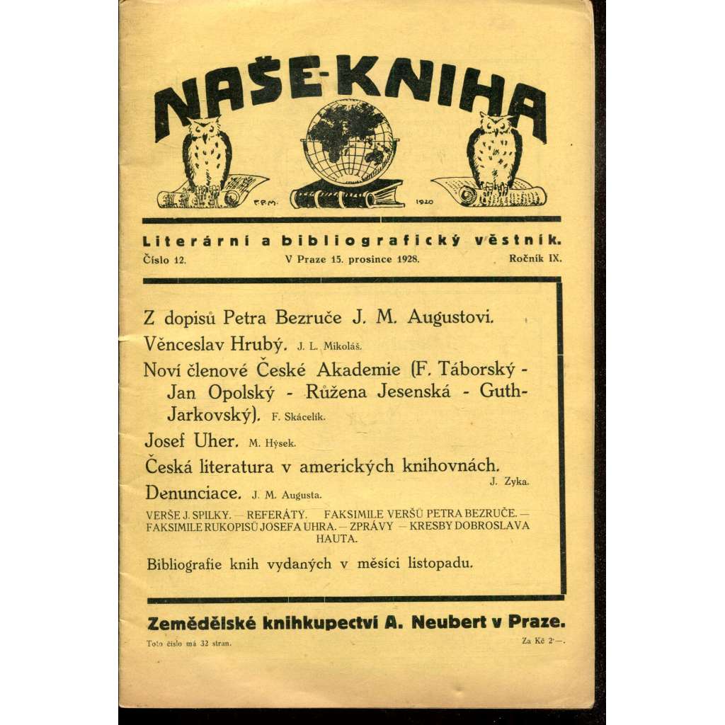 Naše kniha, ročník IX., číslo 12/1928. Literární a bibliografický věstník (časopis, literatura) Naše kniha, ročník IX., číslo 12/1928. Literární a bibliografický věstník (časopis, literatura)