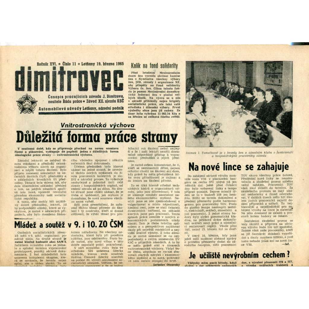 Dimitrovec. Časopis pracujících závodu J. Dimitrova (19.3.1965) - Avia Letňany (Praha 9) - noviny Dimitrovec. Časopis pracujících závodu J. Dimitrova (19.3.1965) - Avia Letňany (Praha 9) - noviny