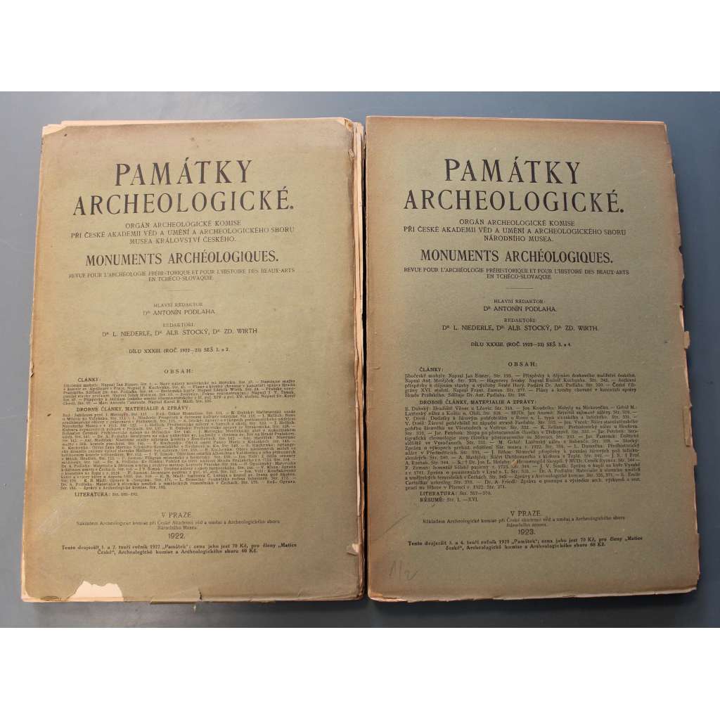 Památky archaeologické 1922 2 sešity (časopis, archeologie, mj. Jihočeské mohyly, Hagerovy fresky; České filigrány XVI. stol., Betlémská kaple, Marc Antonio Canevale) Památky archaeologické 1922 2 sešity (časopis, archeologie, mj. Jihočeské mohyly, Hagerovy fresky; České filigrány XVI. stol., Betlémská kaple, Marc Antonio Canevale)