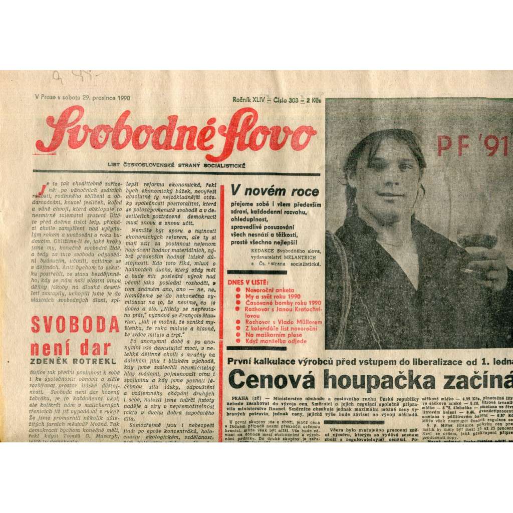 Svobodné slovo. List Československé strany socialistické (29.12.1990) - noviny Svobodné slovo. List Československé strany socialistické (29.12.1990) - noviny