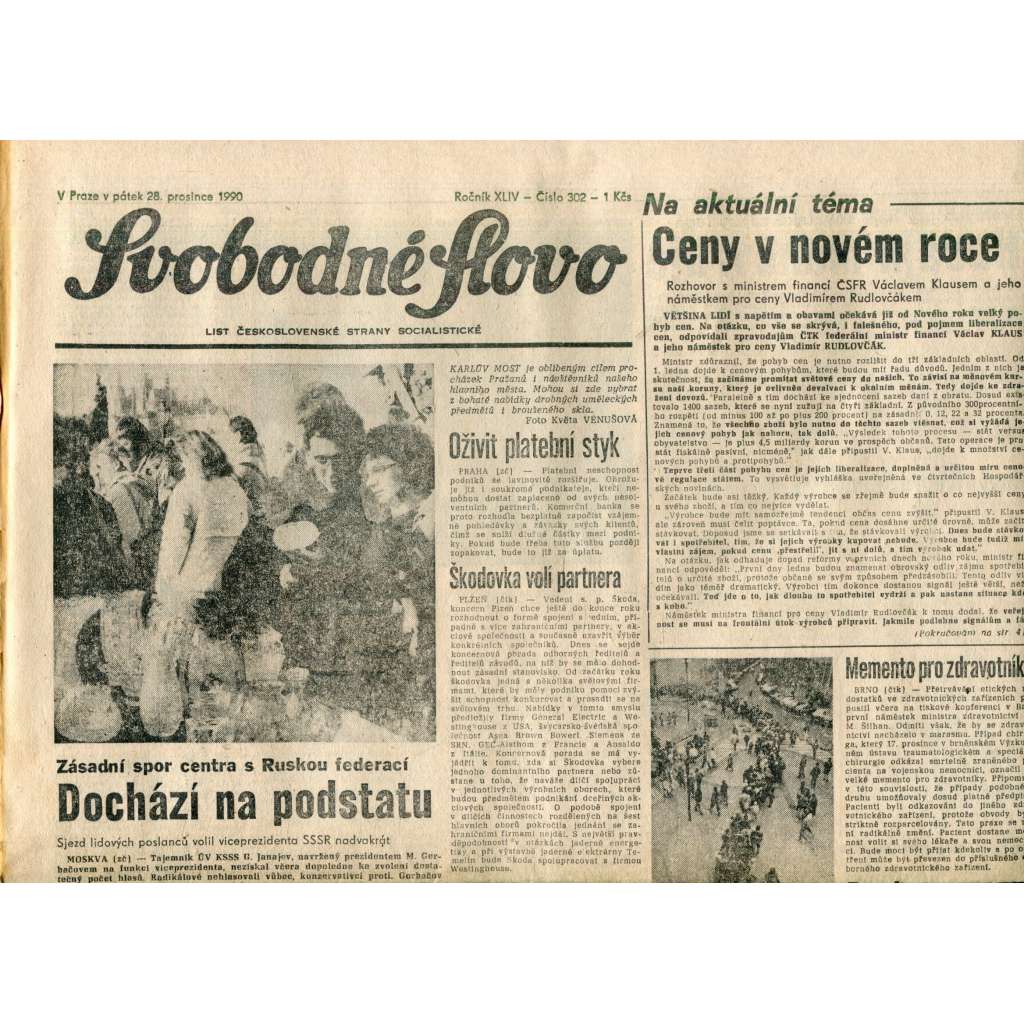Svobodné slovo. List Československé strany socialistické (28.12.1990) - noviny Svobodné slovo. List Československé strany socialistické (28.12.1990) - noviny