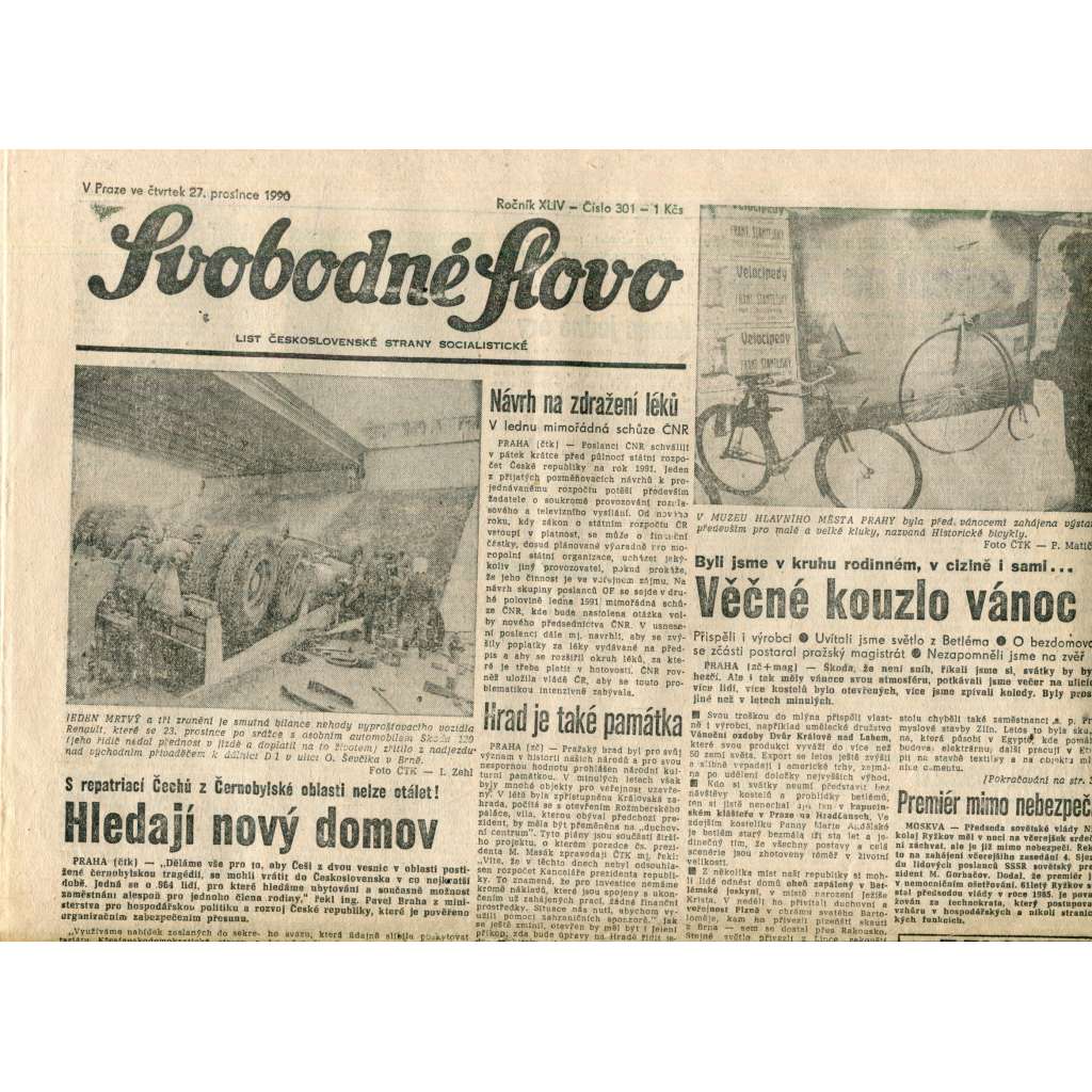 Svobodné slovo. List Československé strany socialistické (27.12.1990) - noviny Svobodné slovo. List Československé strany socialistické (27.12.1990) - noviny