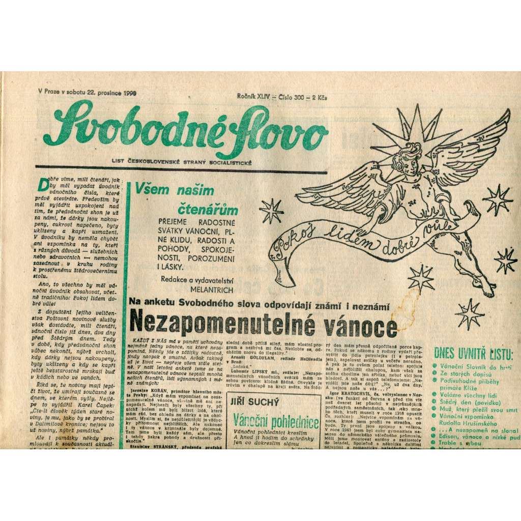 Svobodné slovo. List Československé strany socialistické (22.12.1990) - noviny Svobodné slovo. List Československé strany socialistické (22.12.1990) - noviny