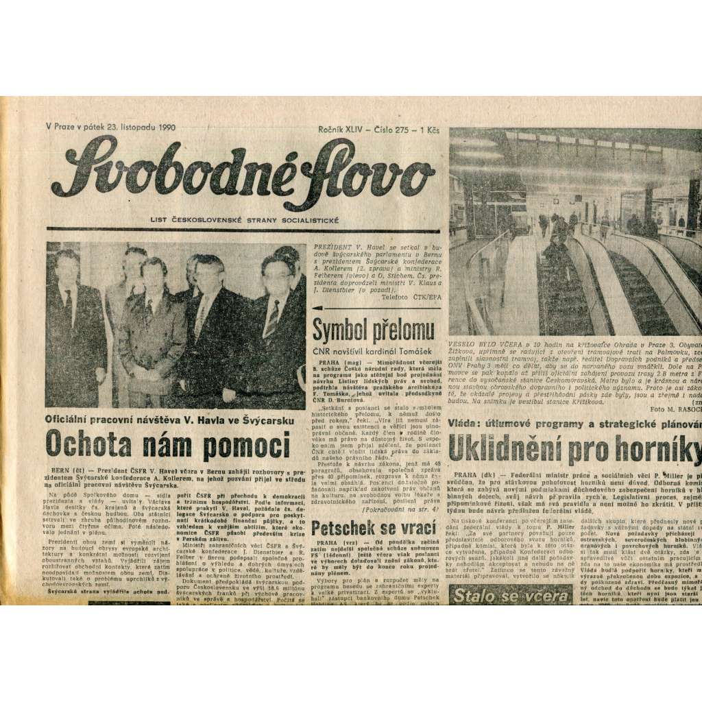 Svobodné slovo. List Československé strany socialistické (23.11.1990) - noviny Svobodné slovo. List Československé strany socialistické (23.11.1990) - noviny