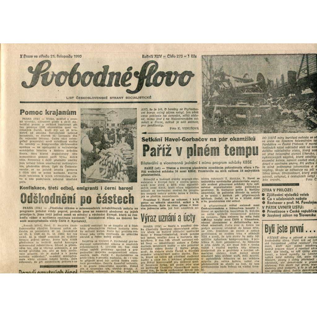 Svobodné slovo. List Československé strany socialistické (21.11.1990) - noviny Svobodné slovo. List Československé strany socialistické (21.11.1990) - noviny