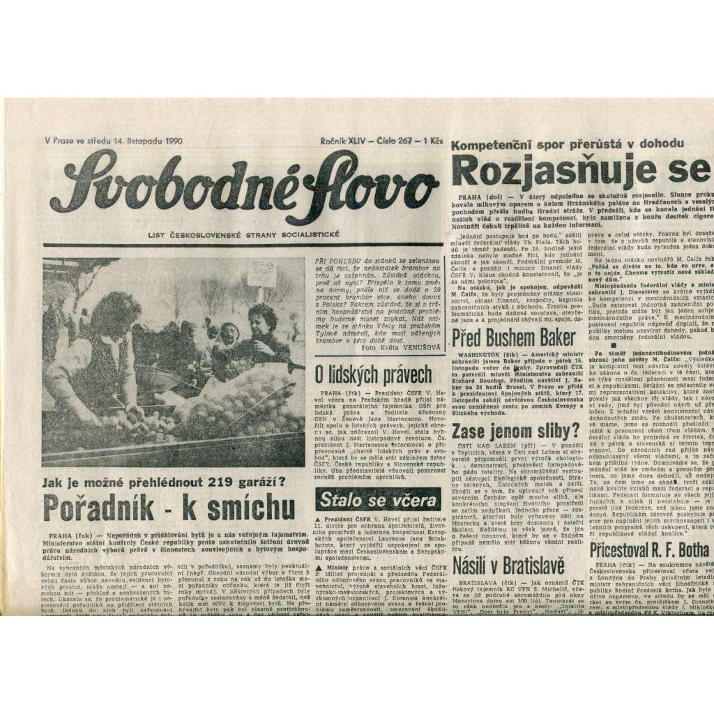 Svobodné slovo. List Československé strany socialistické (14.11.1990) - noviny Svobodné slovo. List Československé strany socialistické (14.11.1990) - noviny