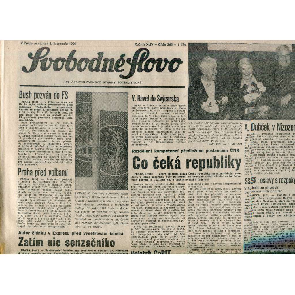 Svobodné slovo. List Československé strany socialistické (8.11.1990) - noviny Svobodné slovo. List Československé strany socialistické (8.11.1990) - noviny