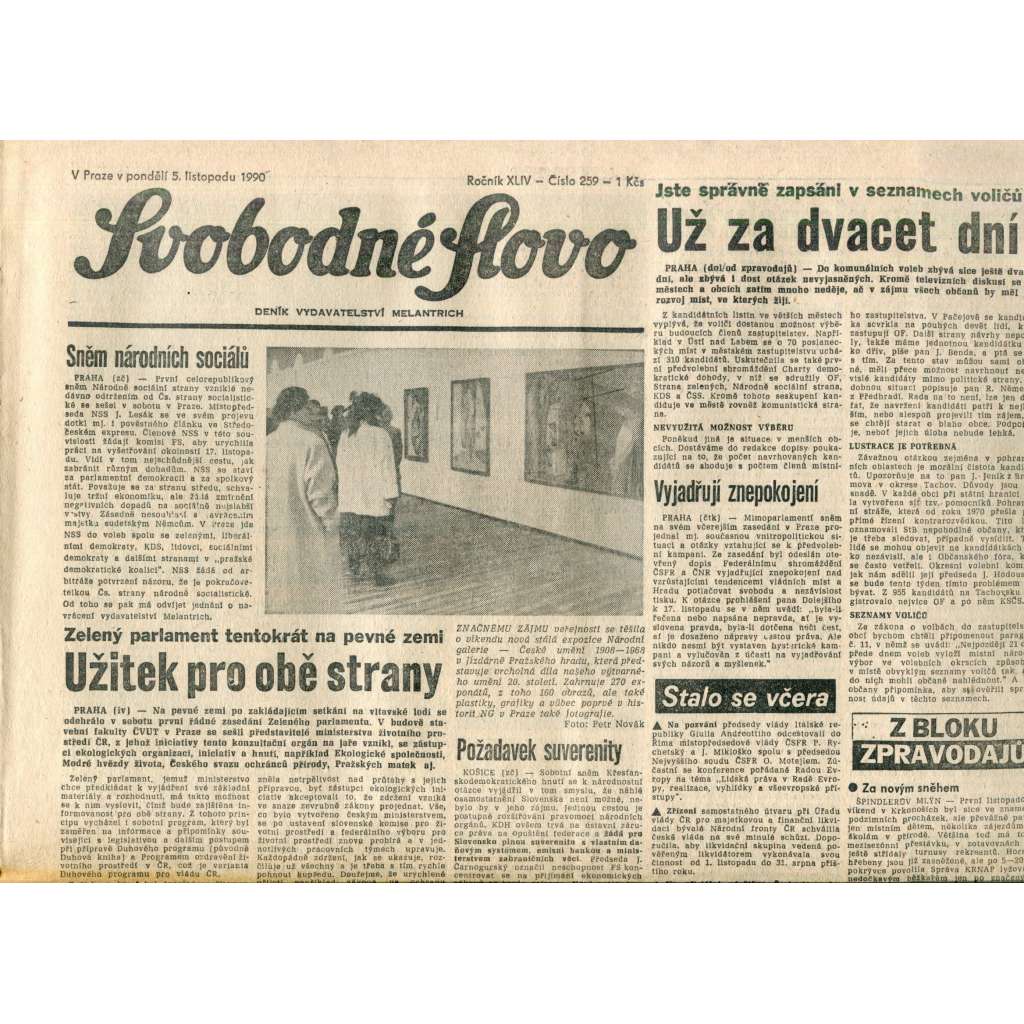 Svobodné slovo. List Československé strany socialistické (5.11.1990) - noviny Svobodné slovo. List Československé strany socialistické (5.11.1990) - noviny