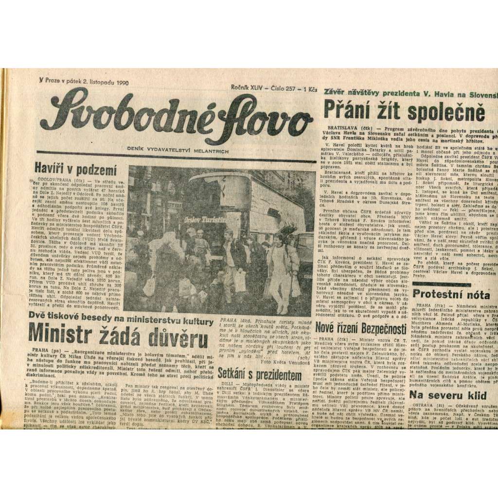 Svobodné slovo. List Československé strany socialistické (2.11.1990) - noviny Svobodné slovo. List Československé strany socialistické (2.11.1990) - noviny