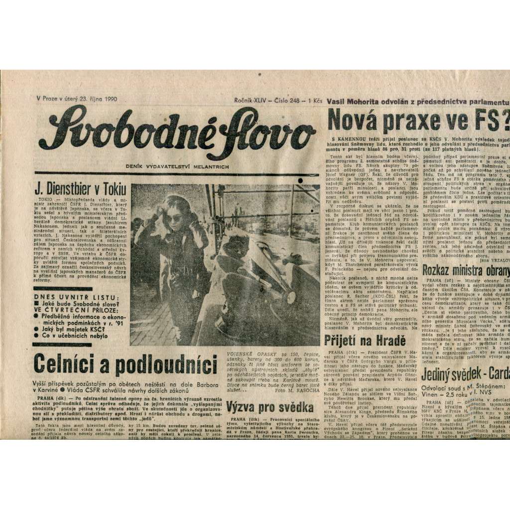 Svobodné slovo. List Československé strany socialistické (23.10.1990) - noviny Svobodné slovo. List Československé strany socialistické (23.10.1990) - noviny