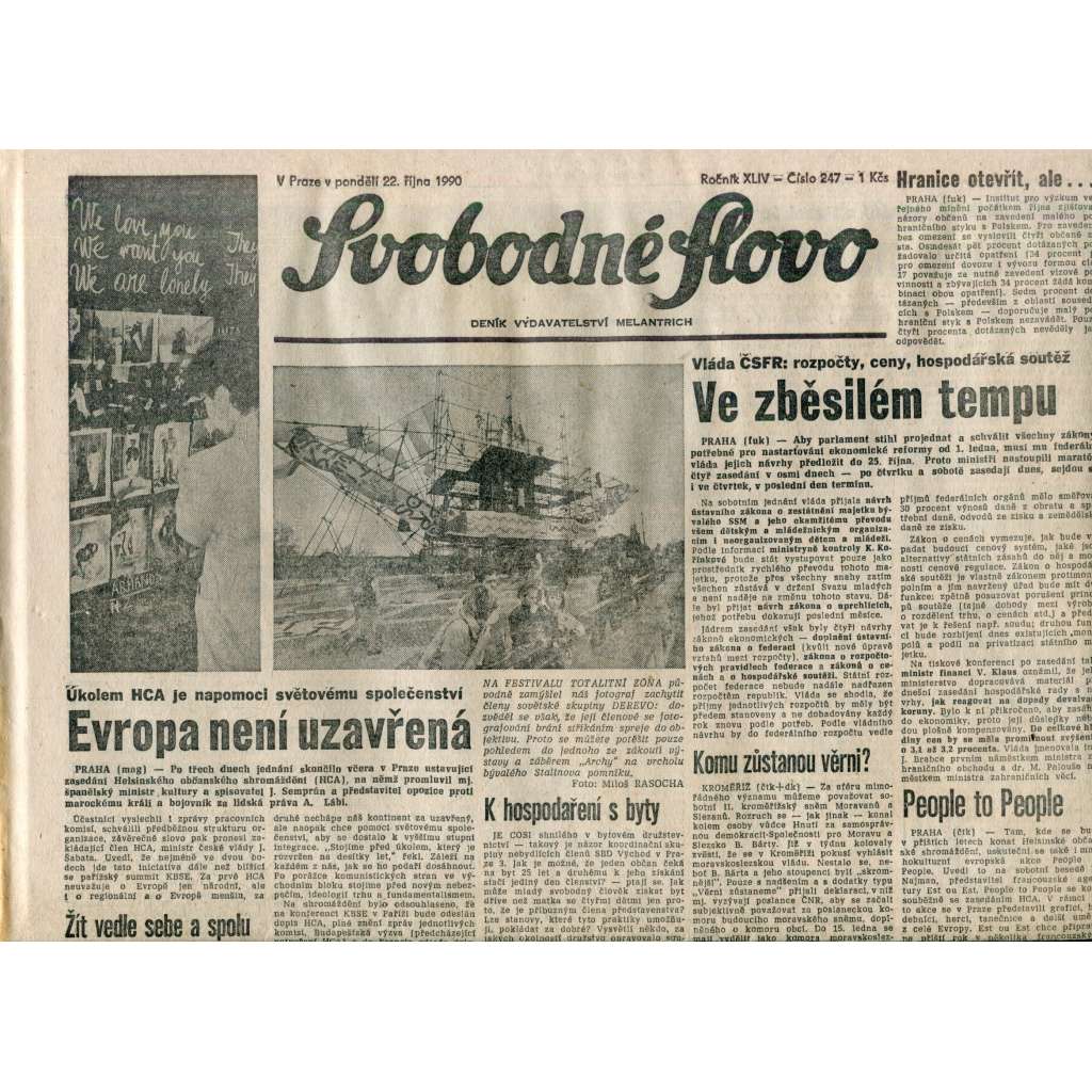 Svobodné slovo. List Československé strany socialistické (22.10.1990) - noviny Svobodné slovo. List Československé strany socialistické (22.10.1990) - noviny