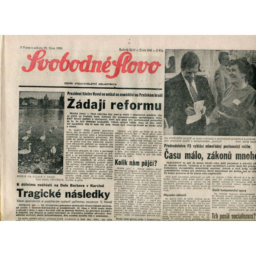 Svobodné slovo. List Československé strany socialistické (20.10.1990) Svobodné slovo. List Československé strany socialistické (20.10.1990)