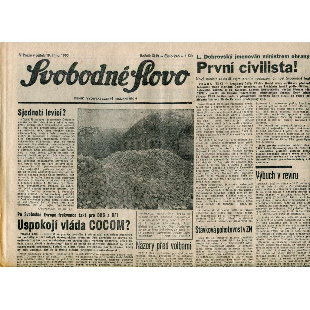 Svobodné slovo. List Československé strany socialistické (19.10.1990) - noviny Svobodné slovo. List Československé strany socialistické (19.10.1990) - noviny