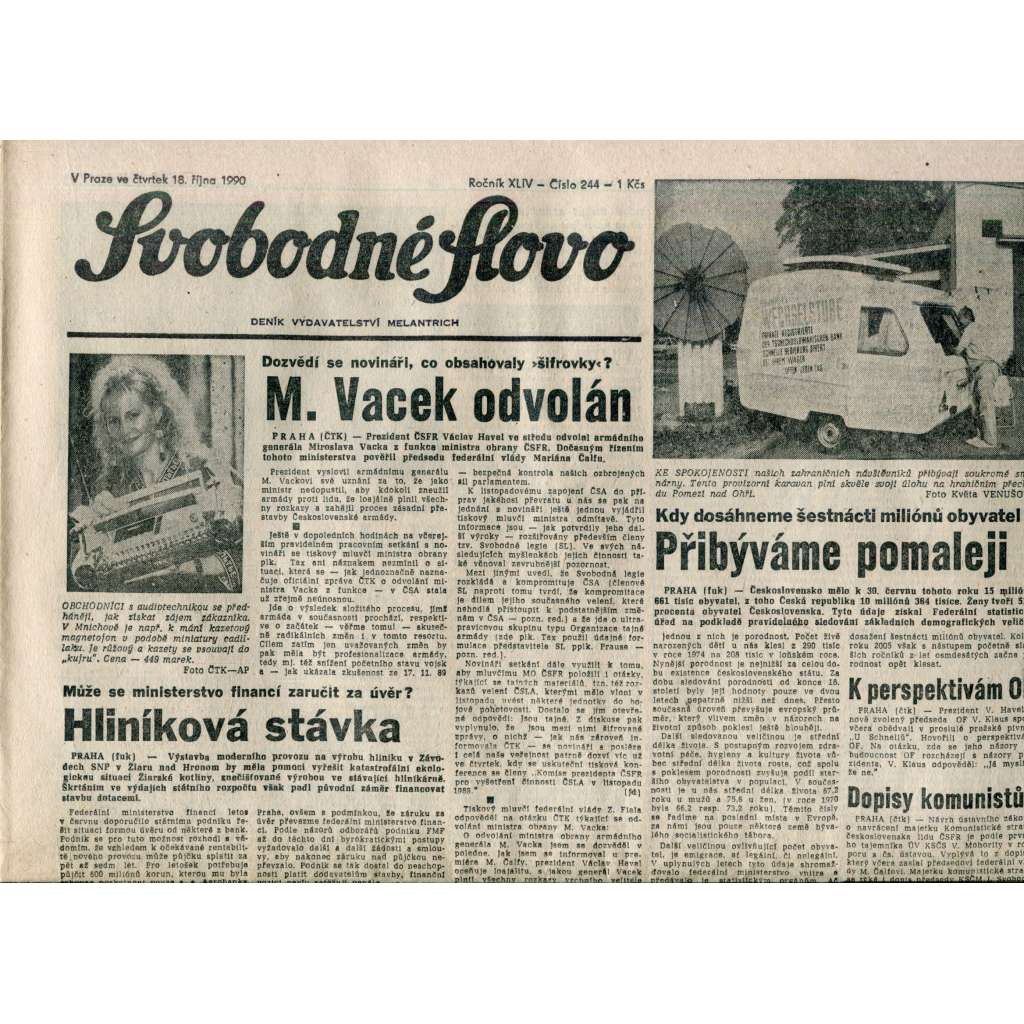 Svobodné slovo. List Československé strany socialistické (18.10.1990) - noviny Svobodné slovo. List Československé strany socialistické (18.10.1990) - noviny