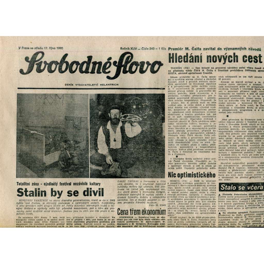 Svobodné slovo. List Československé strany socialistické (17.10.1990) - noviny Svobodné slovo. List Československé strany socialistické (17.10.1990) - noviny