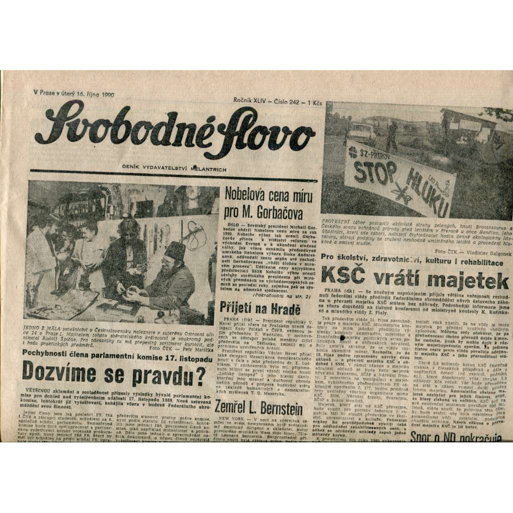 Svobodné slovo. List Československé strany socialistické (16.10.1990) - noviny Svobodné slovo. List Československé strany socialistické (16.10.1990) - noviny
