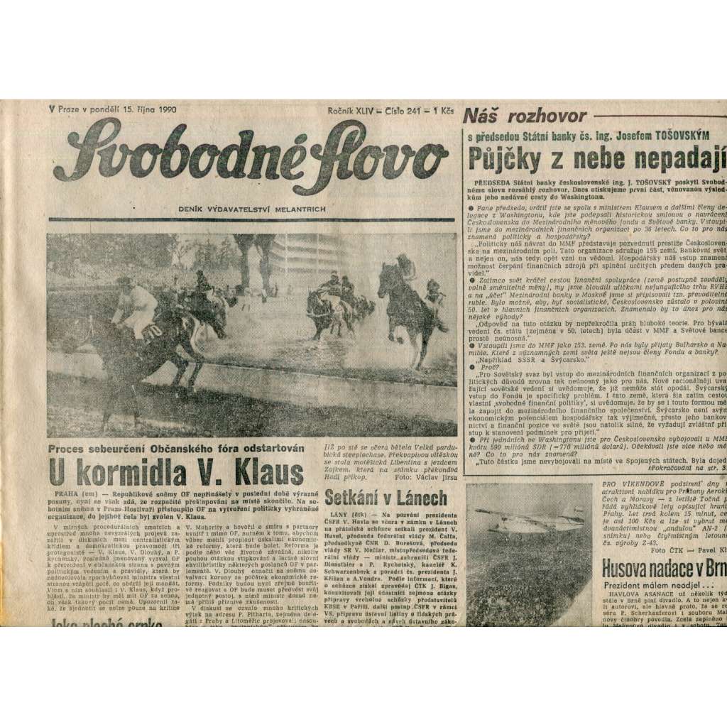 Svobodné slovo. List Československé strany socialistické (15.10.1990) - noviny Svobodné slovo. List Československé strany socialistické (15.10.1990) - noviny