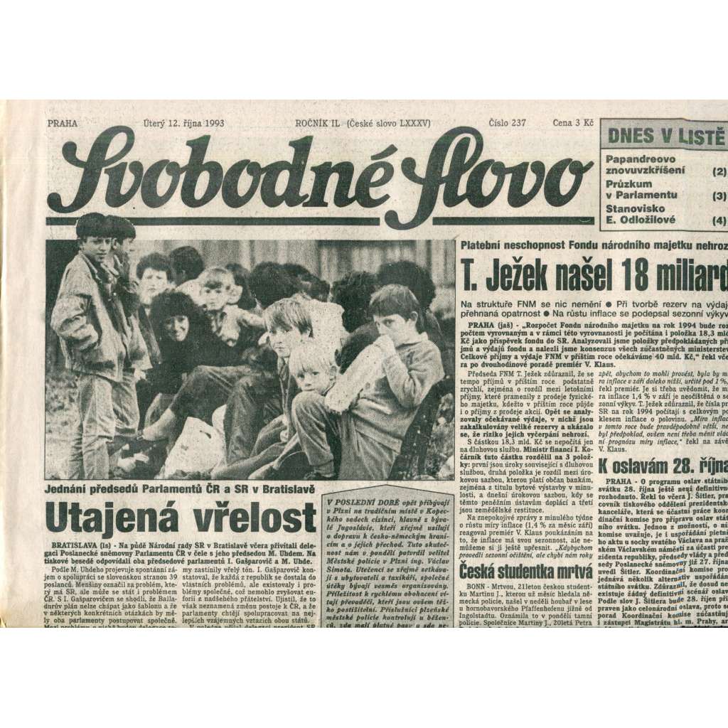 Svobodné slovo (12.10.1993) - noviny Svobodné slovo (12.10.1993) - noviny