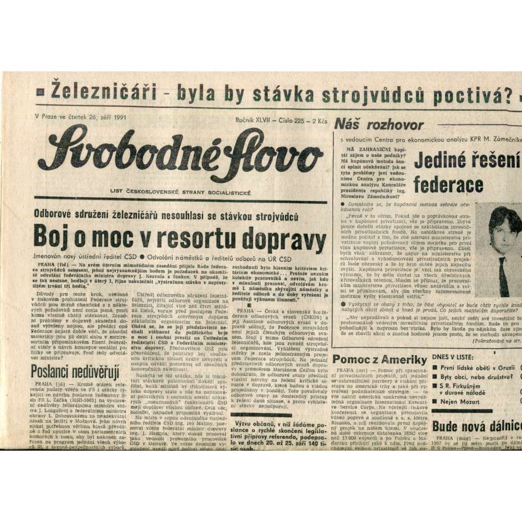 Svobodné slovo (26.9.1991) - noviny Svobodné slovo (26.9.1991) - noviny