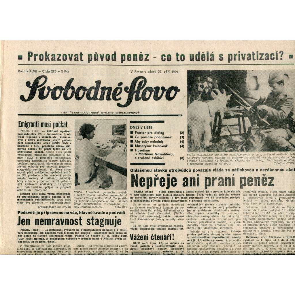 Svobodné slovo (27.9.1991) - noviny Svobodné slovo (27.9.1991) - noviny