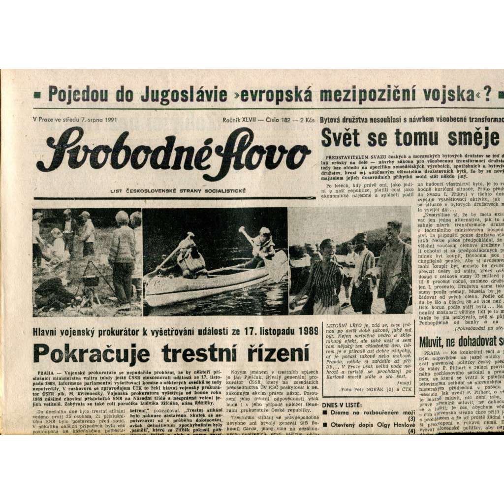 Svobodné slovo (7.8.1991) - noviny Svobodné slovo (7.8.1991) - noviny