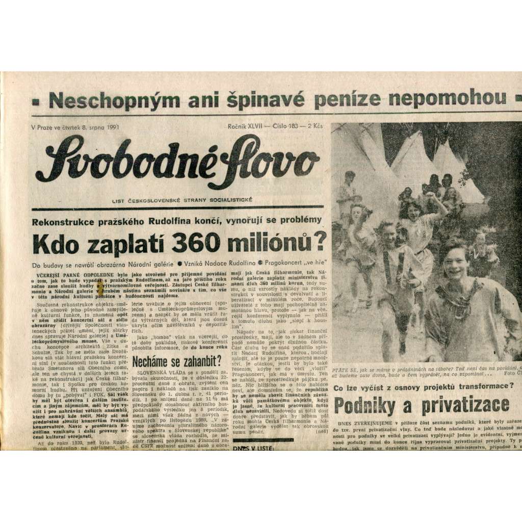 Svobodné slovo (8.8.1991) - noviny Svobodné slovo (8.8.1991) - noviny