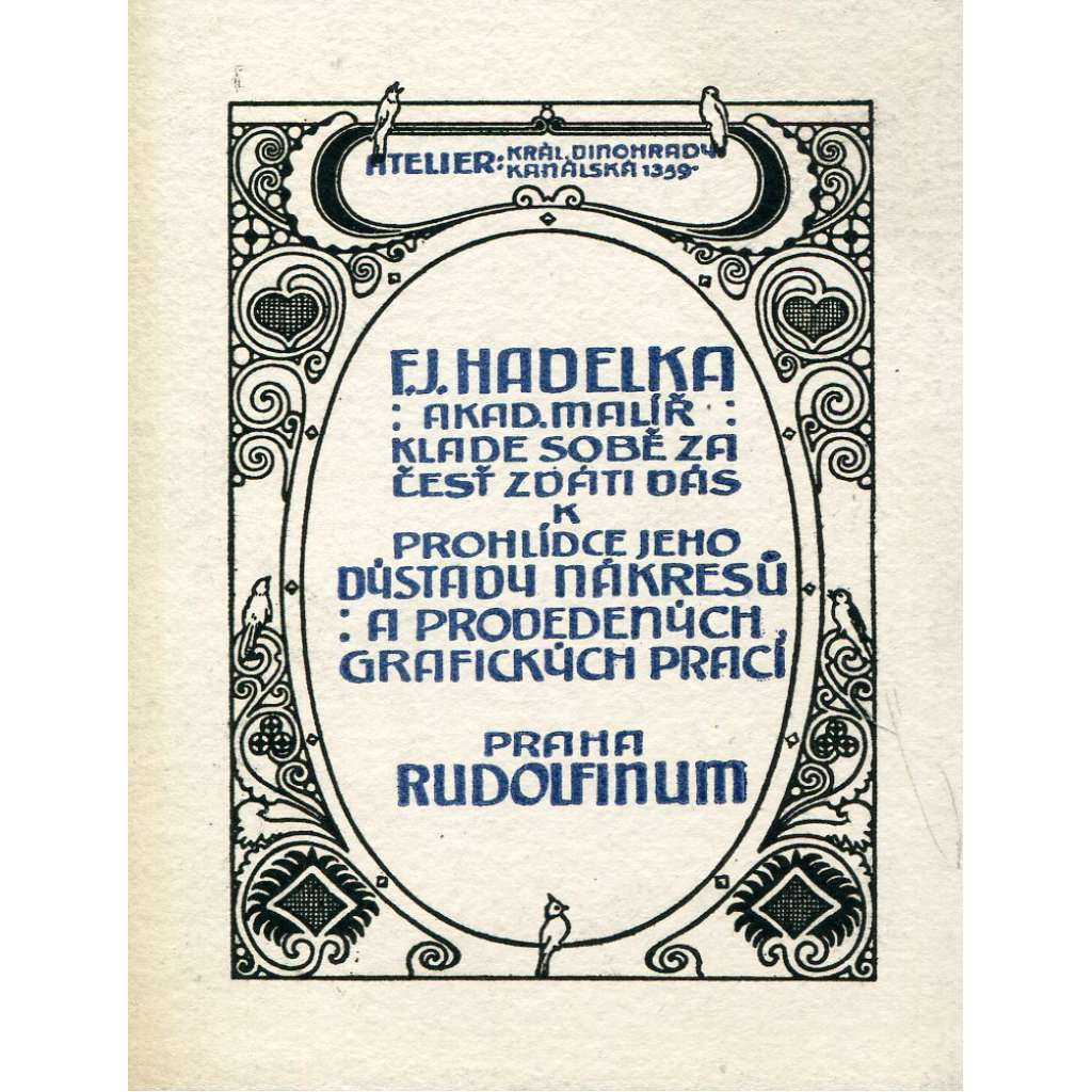 Výstava F. J. Hadelka (pozvánka, výstava, secese)