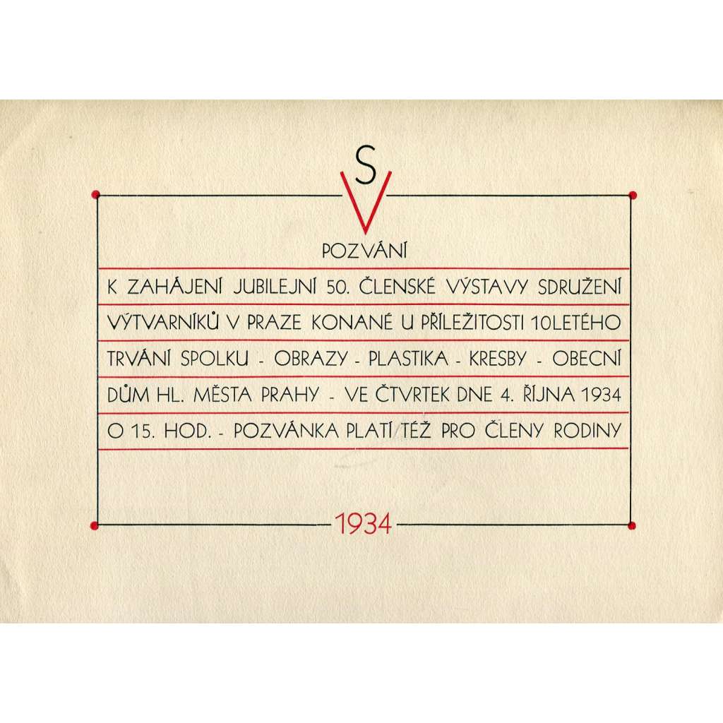 Výstava Sdružení výtvarníků v Praze 1934 (pozvánka, výstava Obecní dům, Praha)