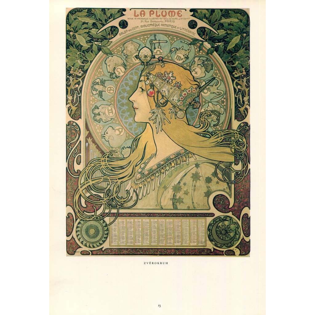 Zvěrokruh - kalendář časopisu La Plume 1896 Alfons Mucha reprodukce secese reklama
