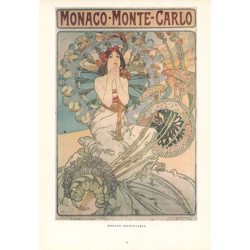 Monaco - Monte Carlo 1897  Alfons Mucha reprodukce secese reklama plakát