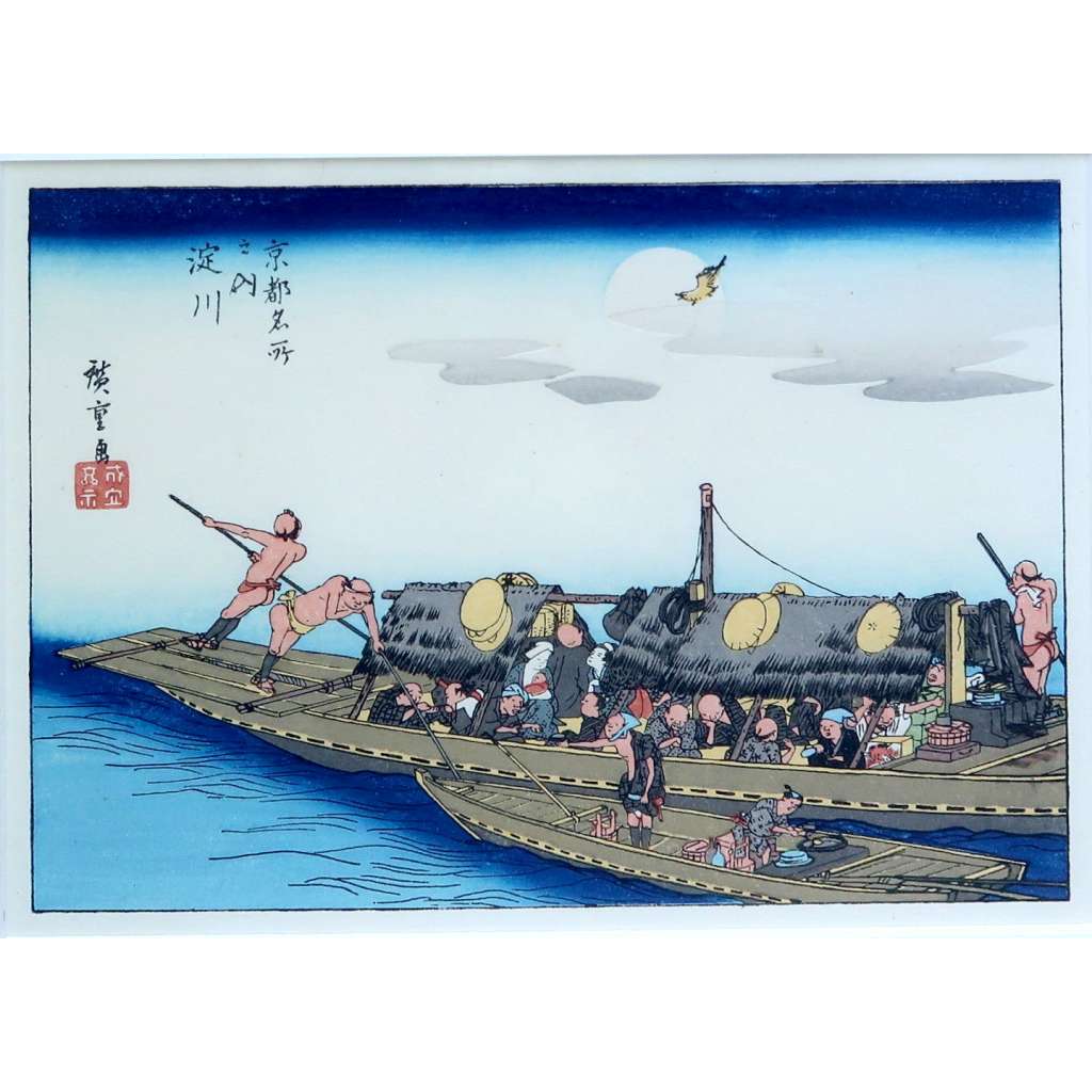 Kjóto, řeka Yodo (Utagawa Hiroshige) ručně tištěný dřevořez HOL