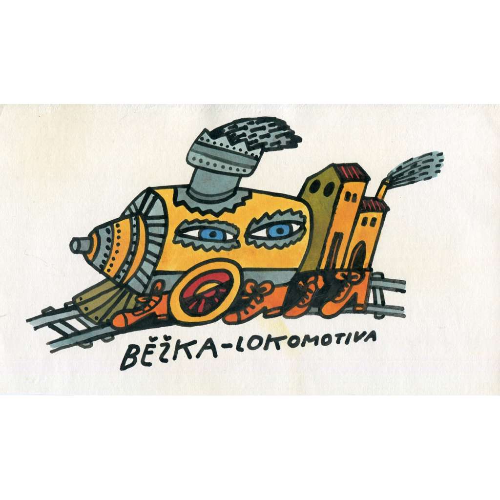 Běžka - lokomotiva, kolorovaná kresba (Petr Poš)