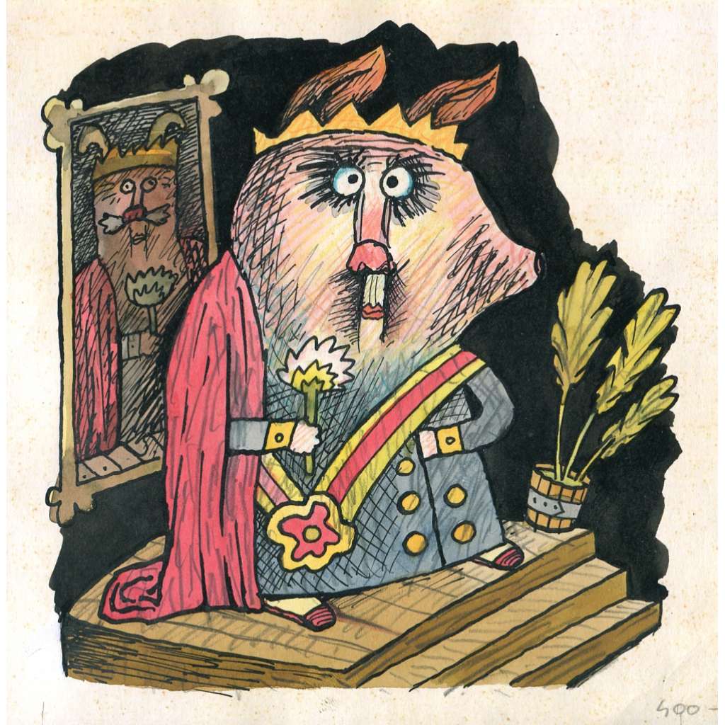 Král, kolorovaná kresba (Petr Poš)