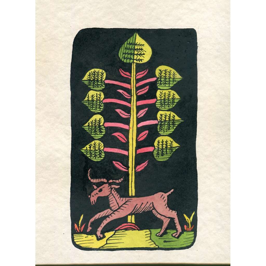 Zelená devítka, návrh hrací karty, kolorovaná kresba (Petr Poš)