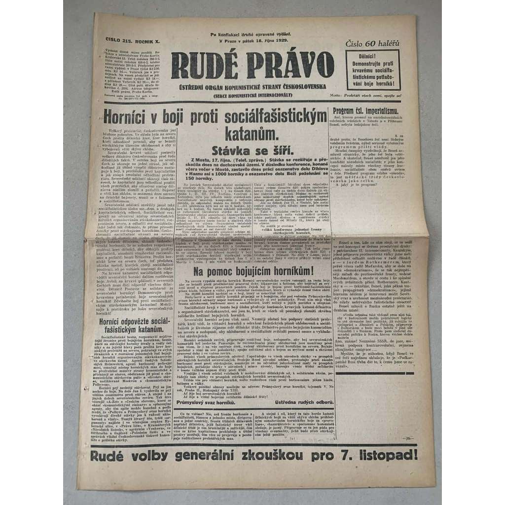 Rudé právo (18.10.1929) - 1. republika, staré noviny