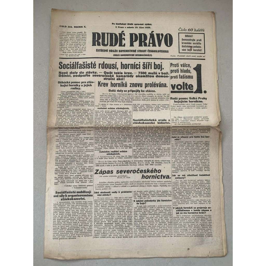 Rudé právo (19.10.1929) - 1. republika, staré noviny
