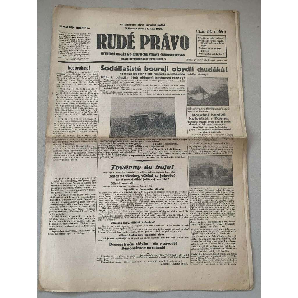 Rudé právo (11.10.1929) - 1. republika, staré noviny